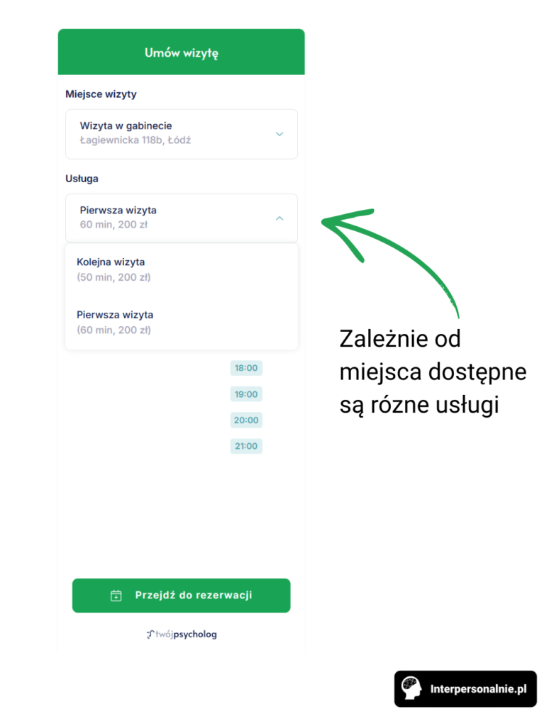 Wybór rodzaju usługi psychologicznej – pierwsza wizyta lub kolejna wizyta