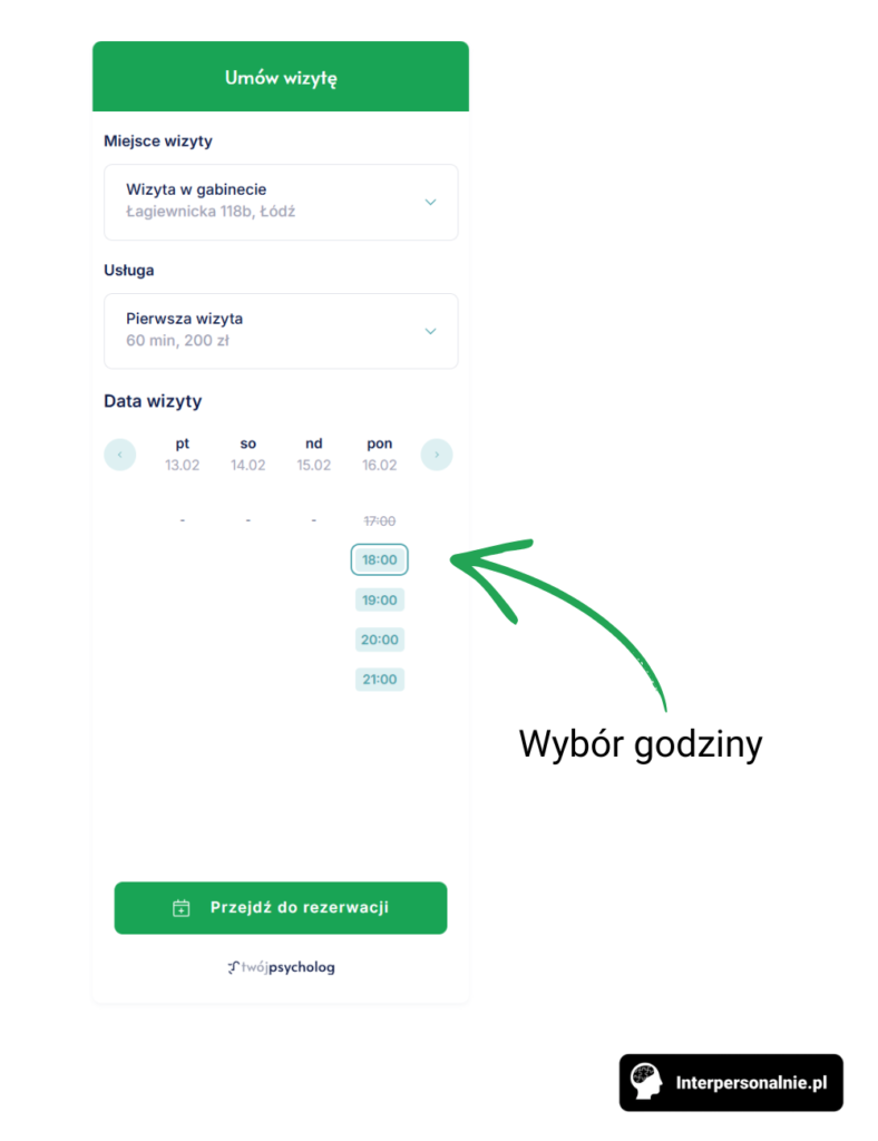 Kalendarz z dostępnymi terminami wizyt u psychologa