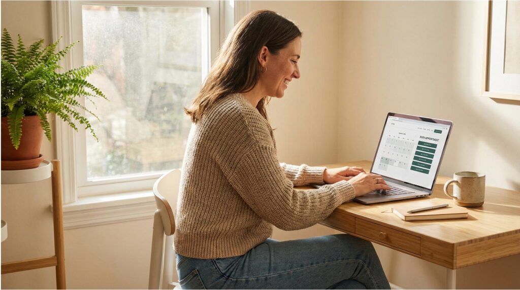 Kobieta rezerwuje wizytę u psychologa online